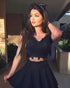 Sexy Black Short Two Piece Homecoming Dresses Appliqued Lace V-Neckline Party Gowns